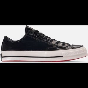 Shiny Black Red Bottom Converse Chuck Taylor Shoes